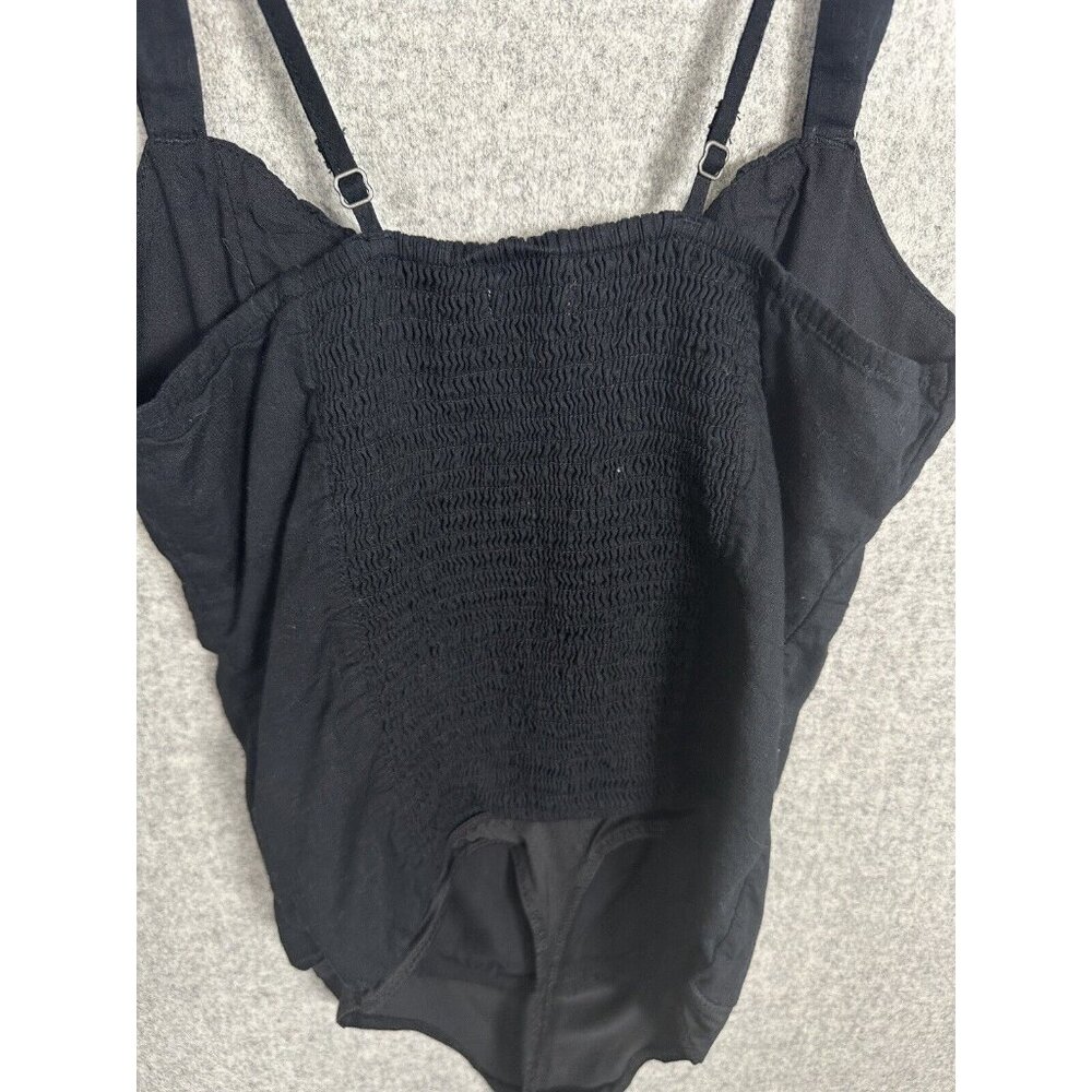 Abercrombie & Fitch XS Bodysuit Black Thong Tank Top Ruched Womens Snap - Picture 10 of 16